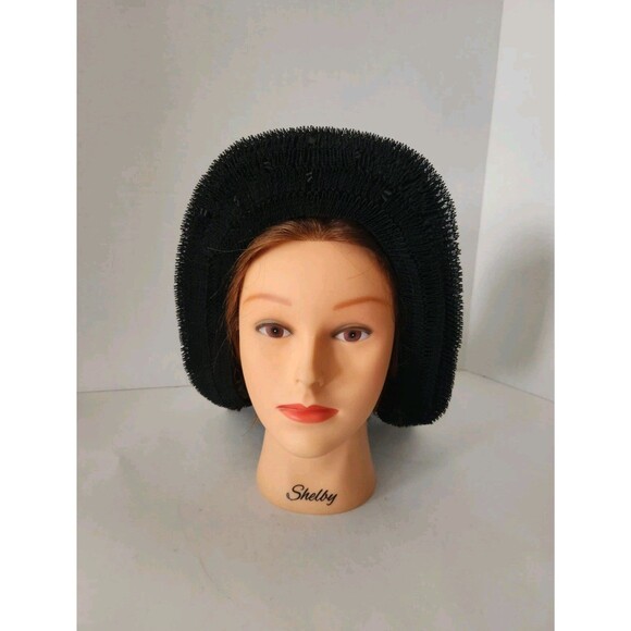 vintage looking old fashioned Victorian Church black lace Bonnet cap hat handmad